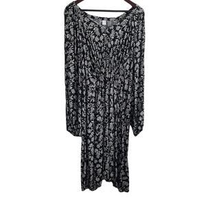 Old Navy Women Maternity‎ Rayon Dress 2X Black Foliage Print Flowy High Waist